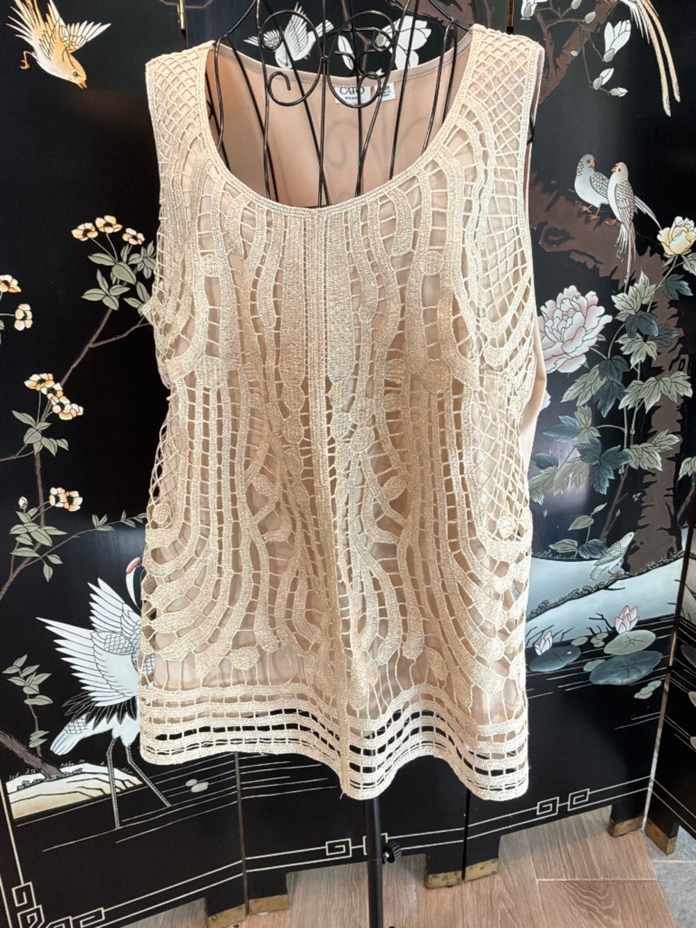 Cato Woman Boho Crochet Lace Sleeveless Tank Top Beige Tan Plus Size 18/20W